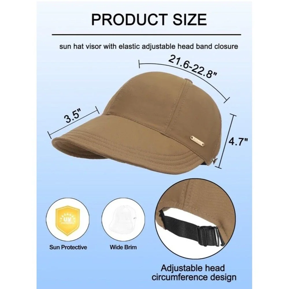 Women Sun Hat Wide Brim UV Protect Foldable Beach Visor Quick Dry Ponytail Hole
